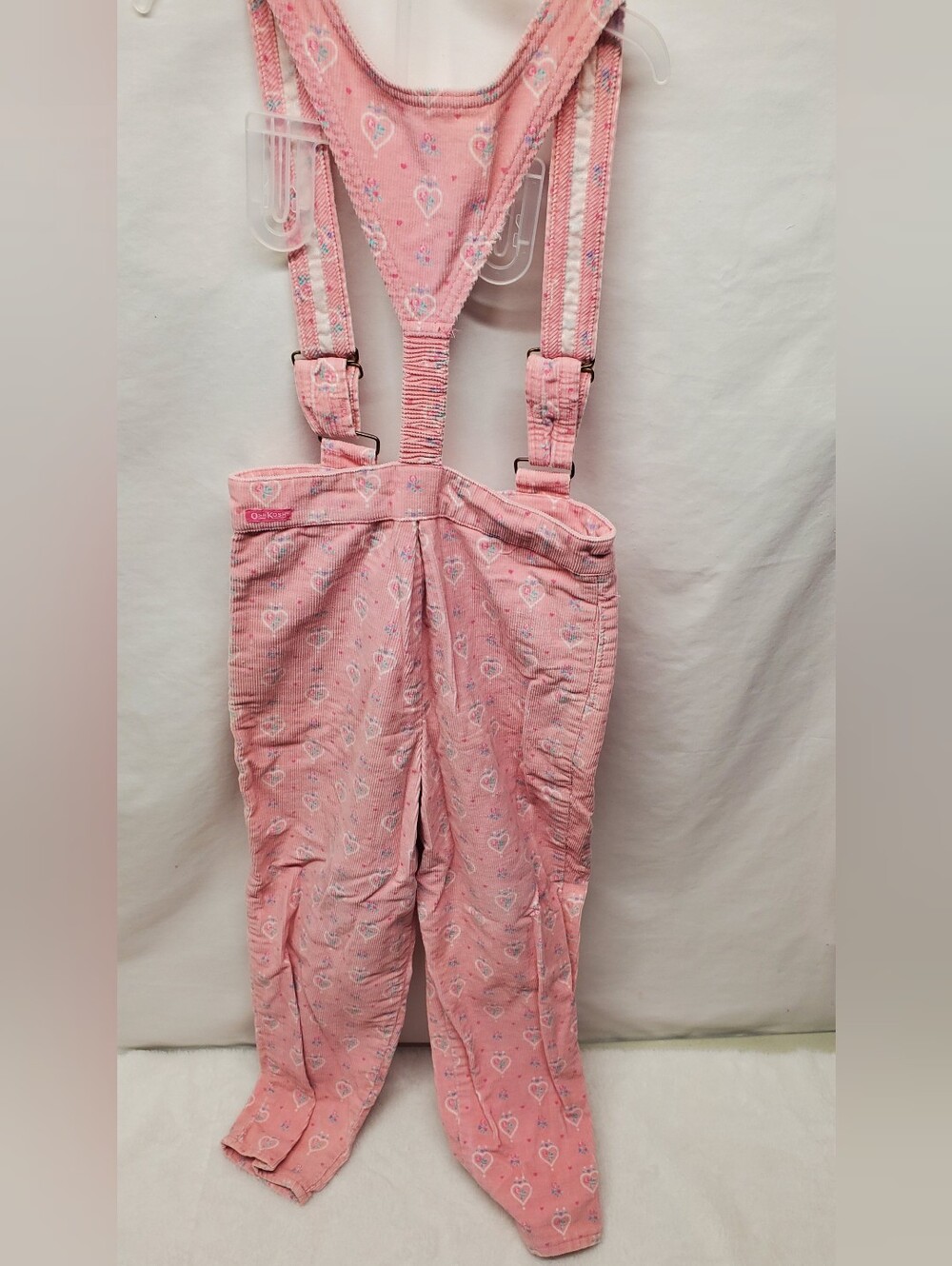 Rare vintage 80s oshkosh Overalls soft Courdaroy pink with floral hearts print - Picture 2 of 12